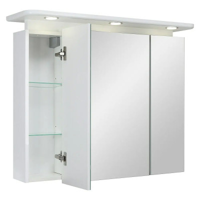 Zrcadlová skříňka LED Aquila, 92,3 x 75,2 cm, dřevo, bílá - A